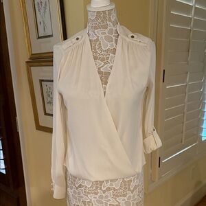 White House Black Market Cream Blouse with Button Accents
